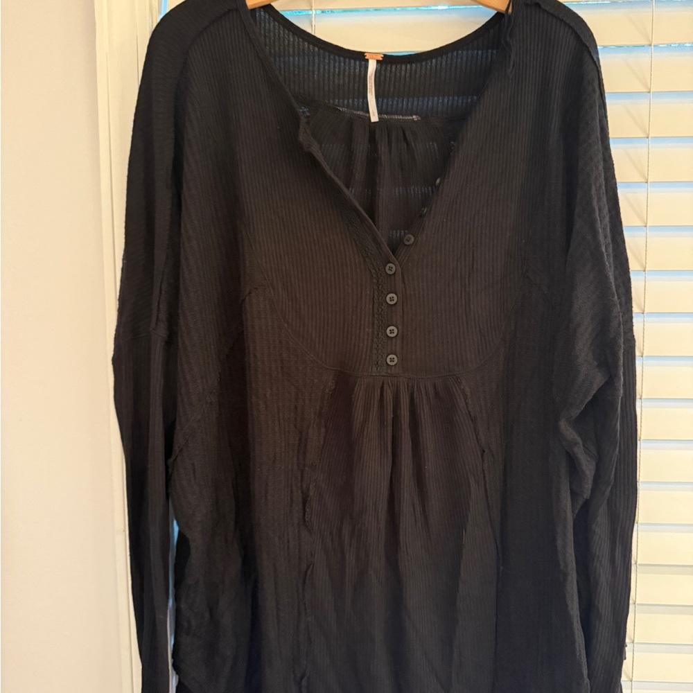 Free People Black Long Sleeve Top